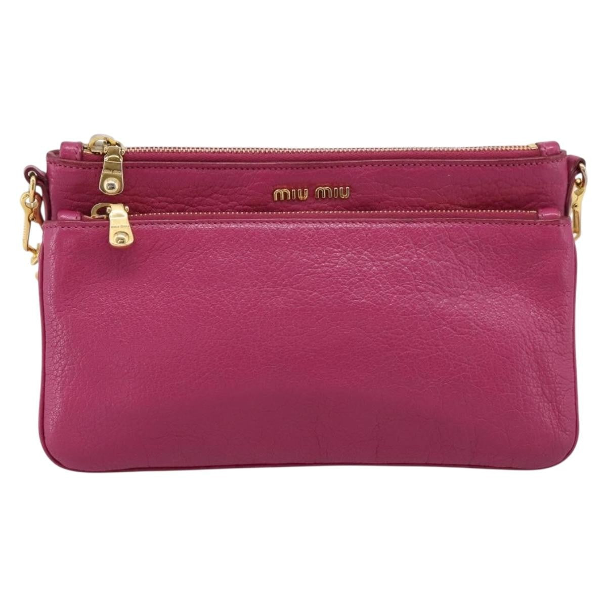 Miu Miu Madras Double Zip Leather, Pink, Leather, Crossbody Bag