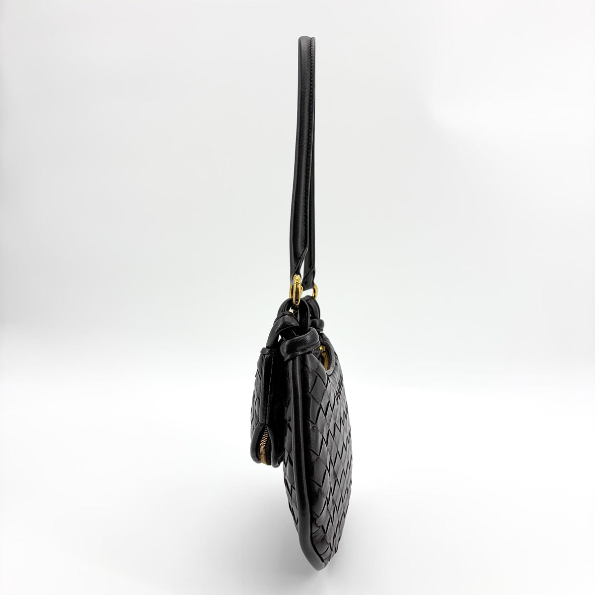 Bottega Veneta Gemelli Intrecciato Leather, Black, Leather, Shoulder Bag