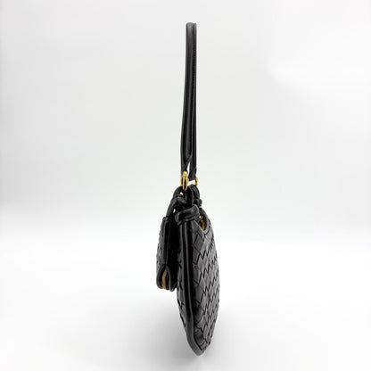 Bottega Veneta Gemelli Intrecciato Leather, Black, Leather, Shoulder Bag