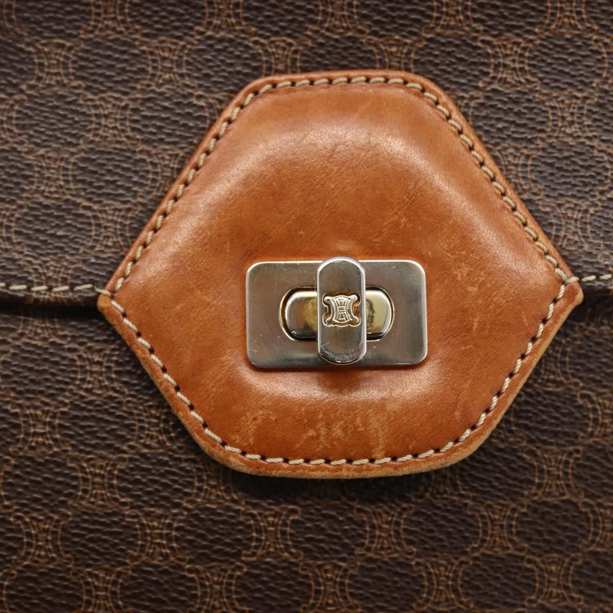 Celine Vintage Macadam Canvas and Leather, Brown, Canvas, Handbag