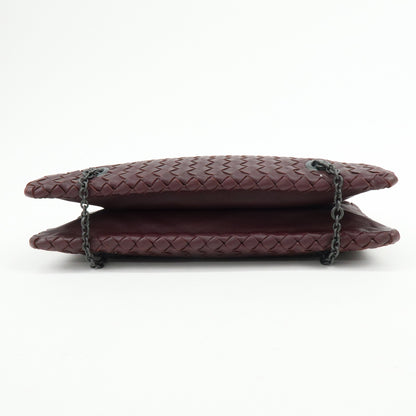 Bottega Veneta Double Chain Intrecciato Nappa, Burgundy, Leather, Tote Bag