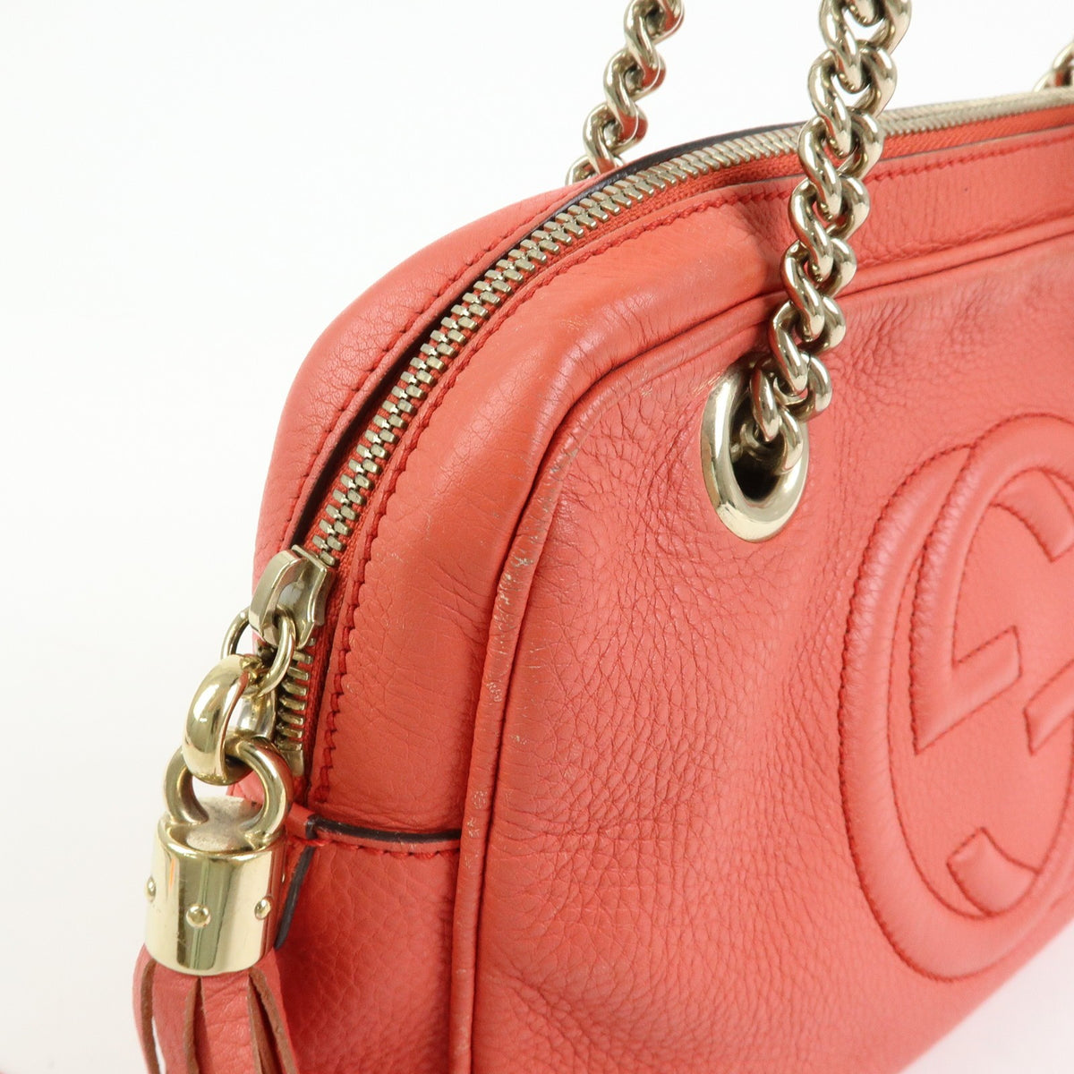 Gucci Soho Chain Zip Leather, Pink, Leather, Shoulder Bag