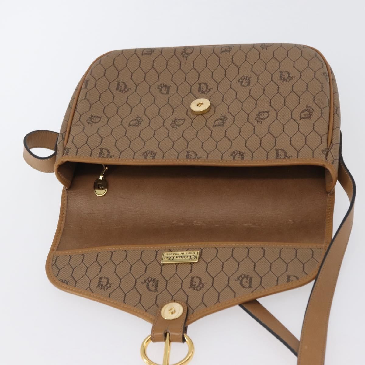 Christian Dior Vintage Honeycomb Canvas and Leather, Beige, Canvas, Shoulder Bag