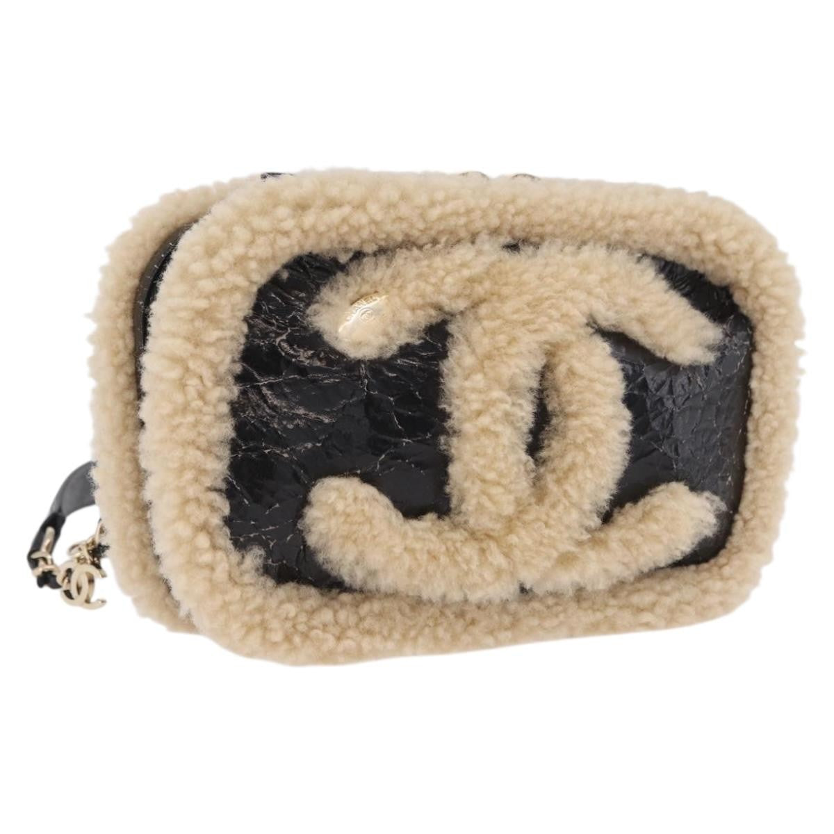 Chanel CC Mania Waist Shearling and Shiny Crumpled Sheepskin, Black, Textile, Handbag