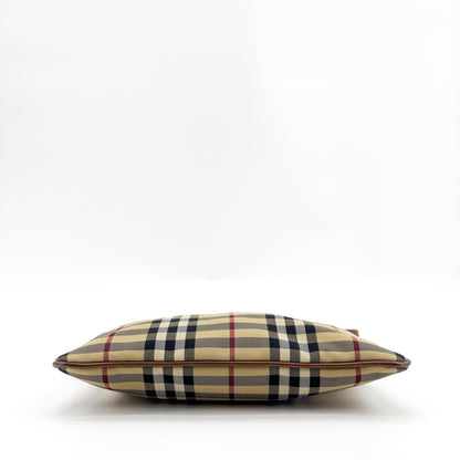 Burberry Peyton Crossbody Clutch Haymarket Coated Canvas, Brown, Canvas, Crossbody Bag
