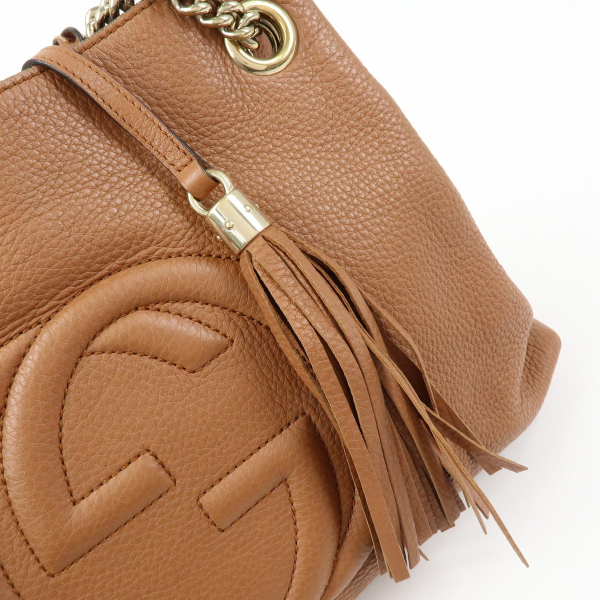 Gucci Soho Chain Strap Leather, Brown, Leather, Shoulder Bag