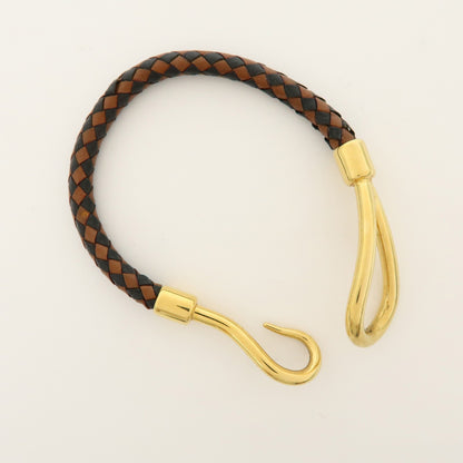 Hermes Jumbo Hook Braided Leather and Metal, Brown, Leather, Bracelet