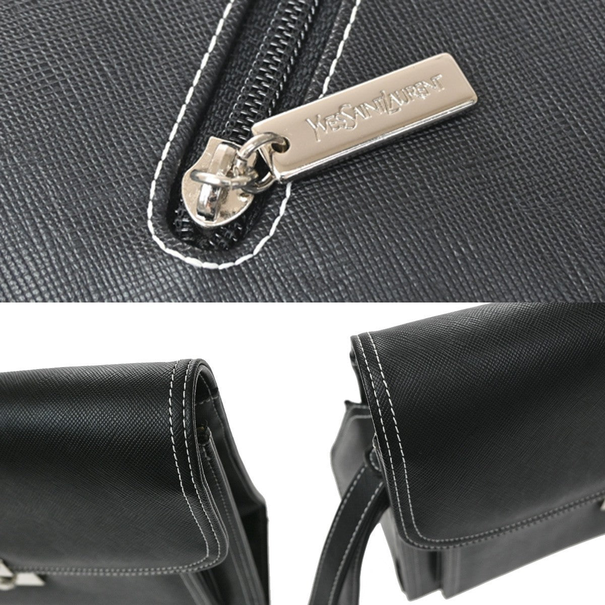 Saint Laurent Front Logo Plaque Convertible Clutch Leather, Black, Leather, Clutch