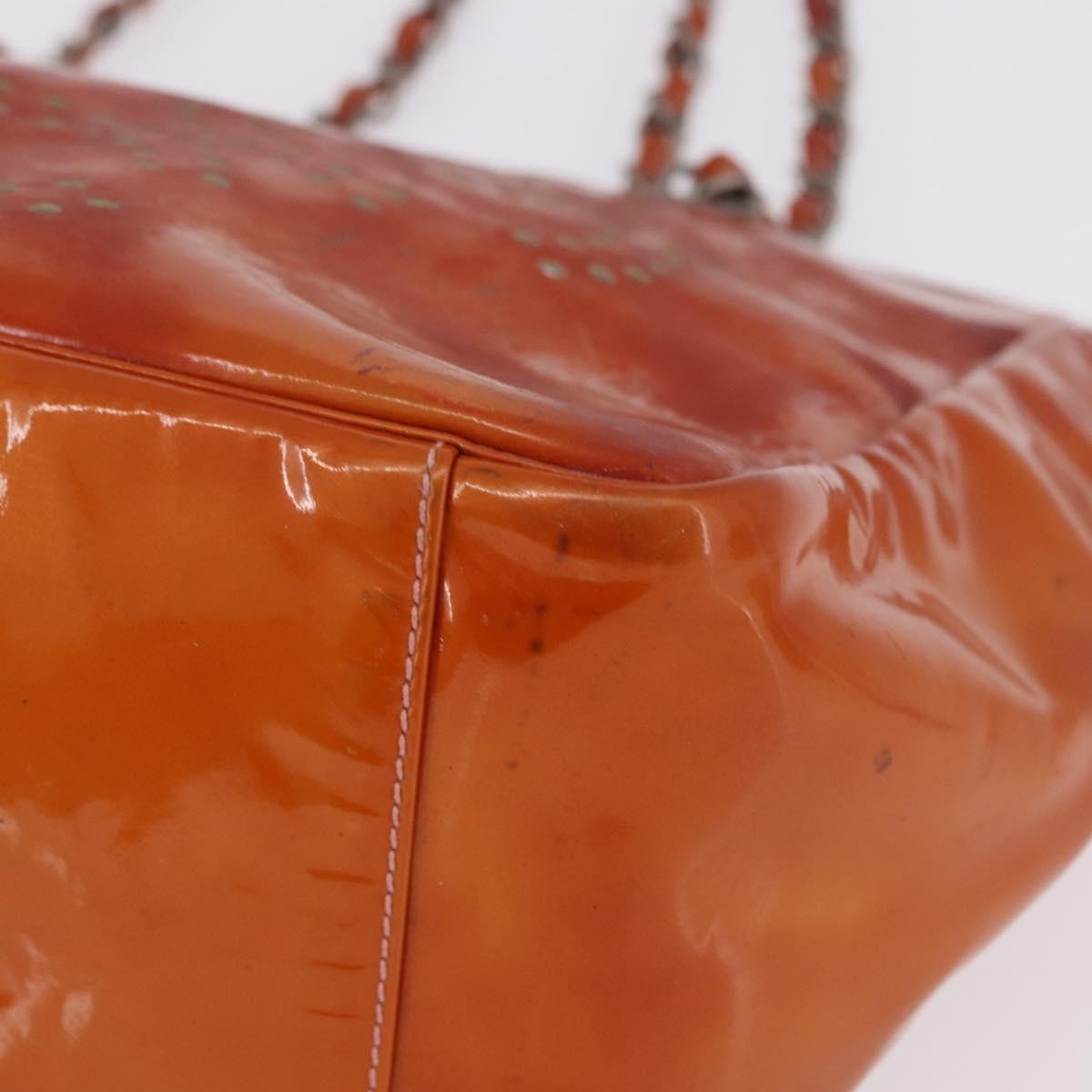 Chanel Triple CC Perforated Patent, Orange, Patent Leather, Tote Bag
