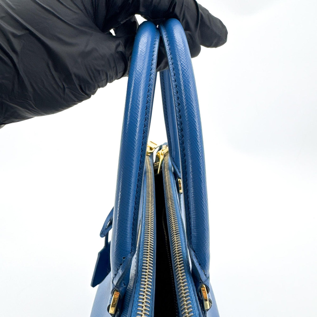 Prada Double Zip Lux Saffiano Leather, Blue, Leather, Tote Bag