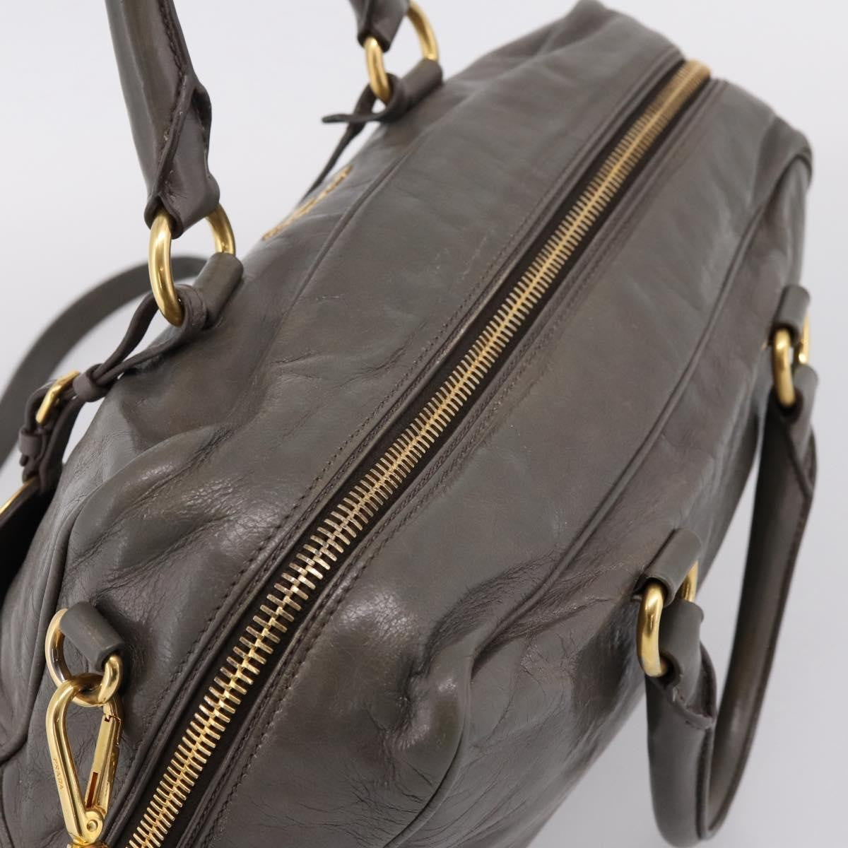 Prada Convertible Bauletto Vitello Shine, Gray, Leather, Handbag