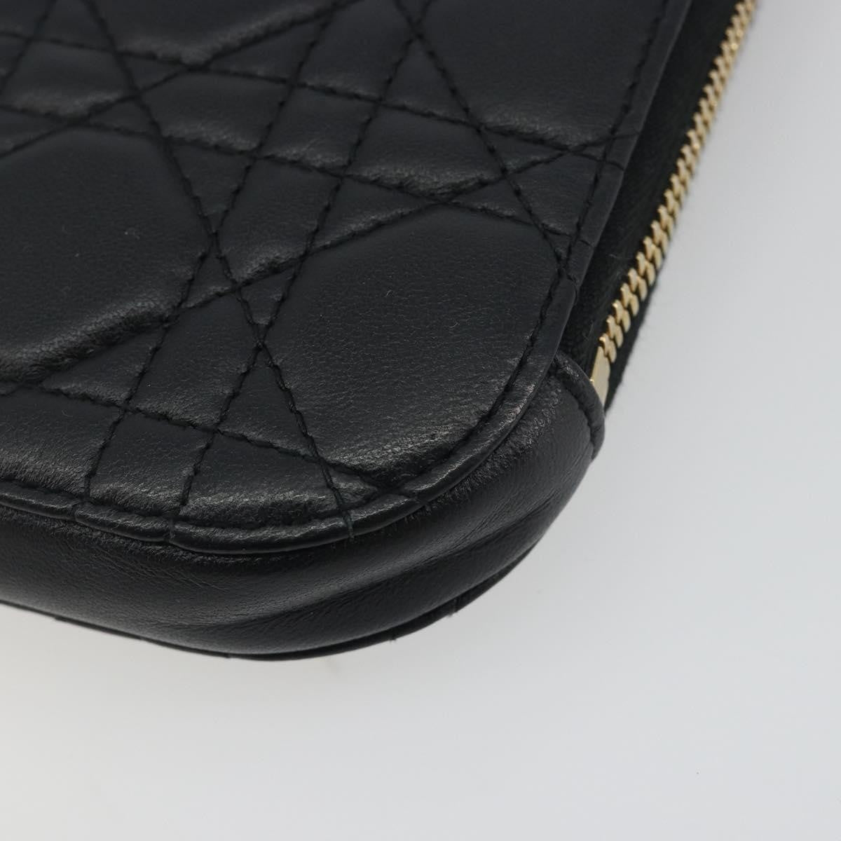 Christian Dior Lady Dior Phone Holder on Chain Cannage Quilt Lambskin, Black, Leather, Shoulder Bag