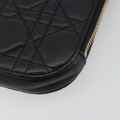 Christian Dior Lady Dior Phone Holder on Chain Cannage Quilt Lambskin, Black, Leather, Shoulder Bag