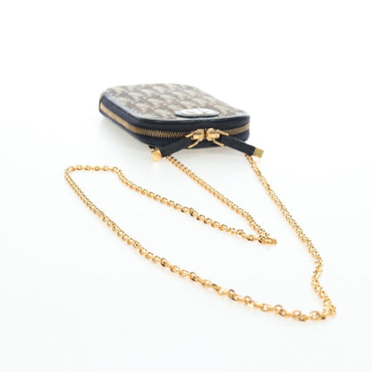 Christian Dior 30 Montaigne Phone Holder on Chain Oblique Canvas, Navy, Canvas, Crossbody Bag