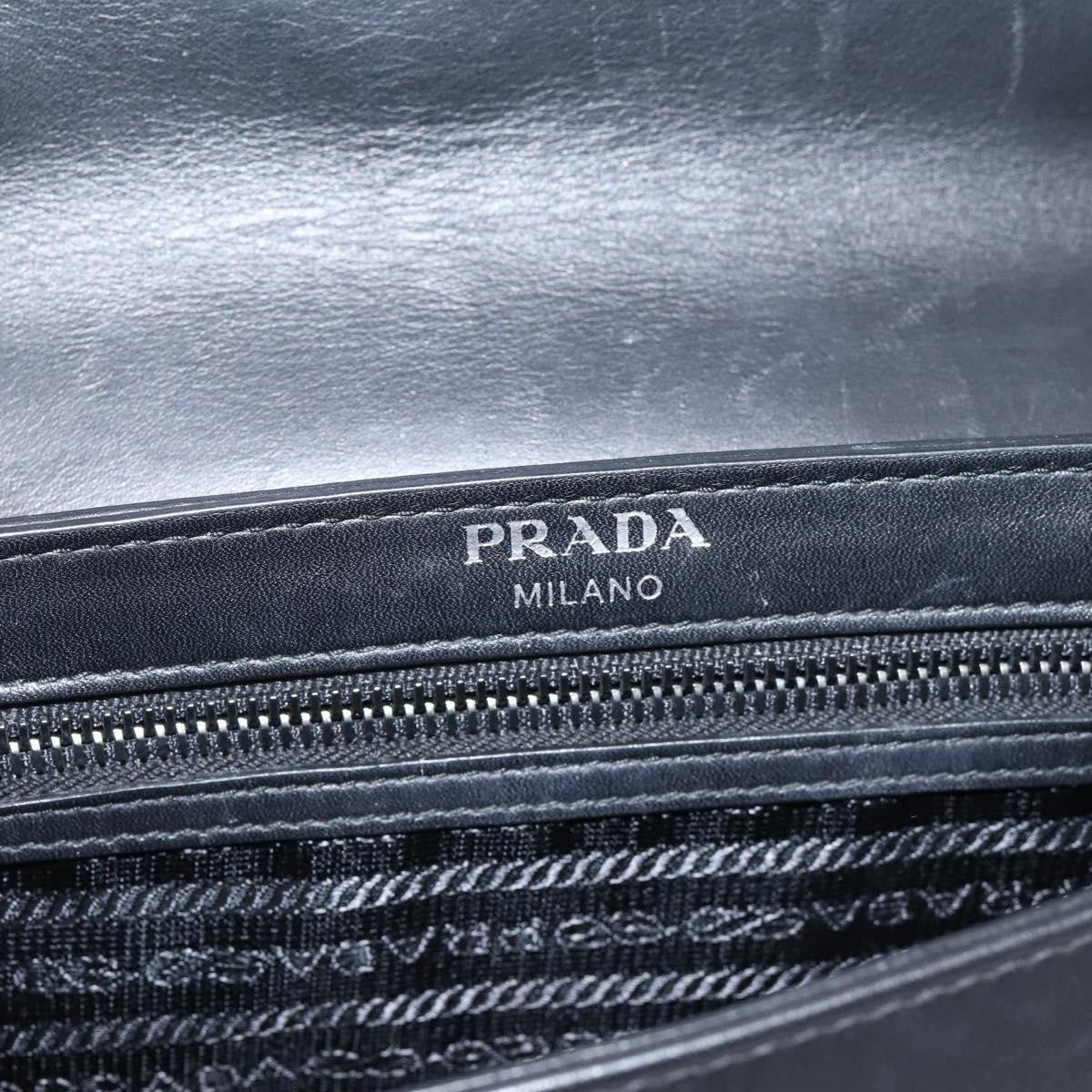 Prada Chain Flap Studded Glace Calf, White, Leather, Shoulder Bag