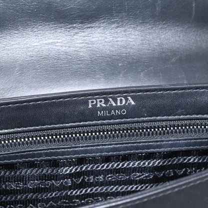 Prada Chain Flap Studded Glace Calf, White, Leather, Shoulder Bag