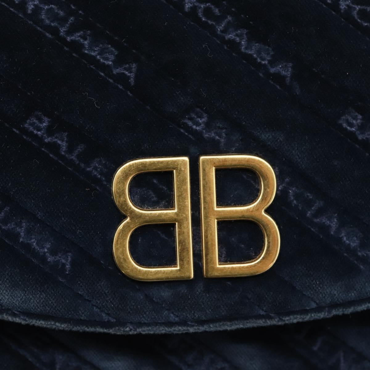 Balenciaga BB Chain Round Quilted Velvet, Navy, Velvet, Shoulder Bag