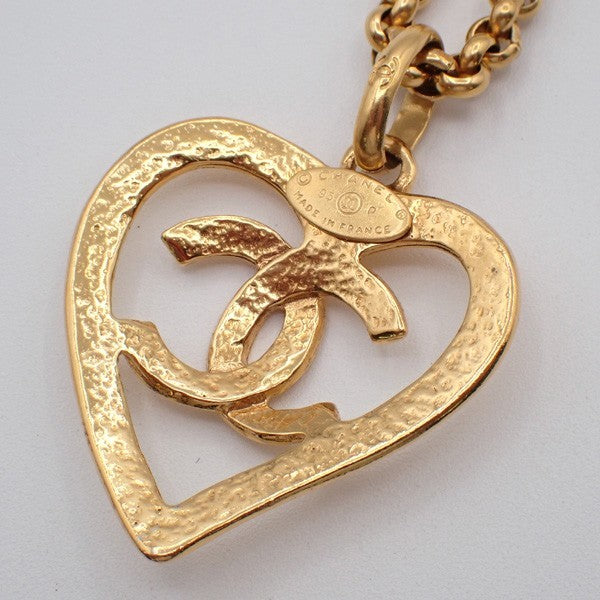 Chanel Vintage CC Heart Pendant Long Metal, Gold, Gold Plated, Necklace