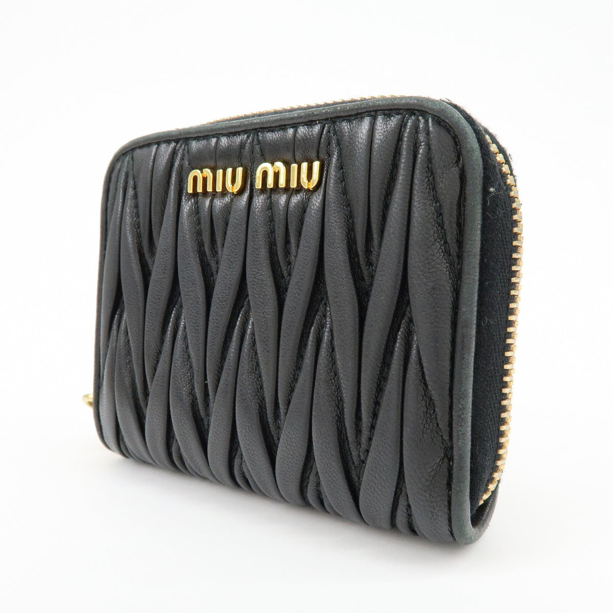 Miu Miu Zip Around Matelasse Leather, Black, Leather, Wallet
