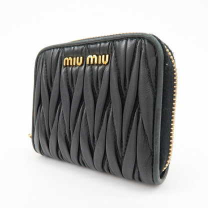Miu Miu Zip Around Matelasse Leather, Black, Leather, Wallet