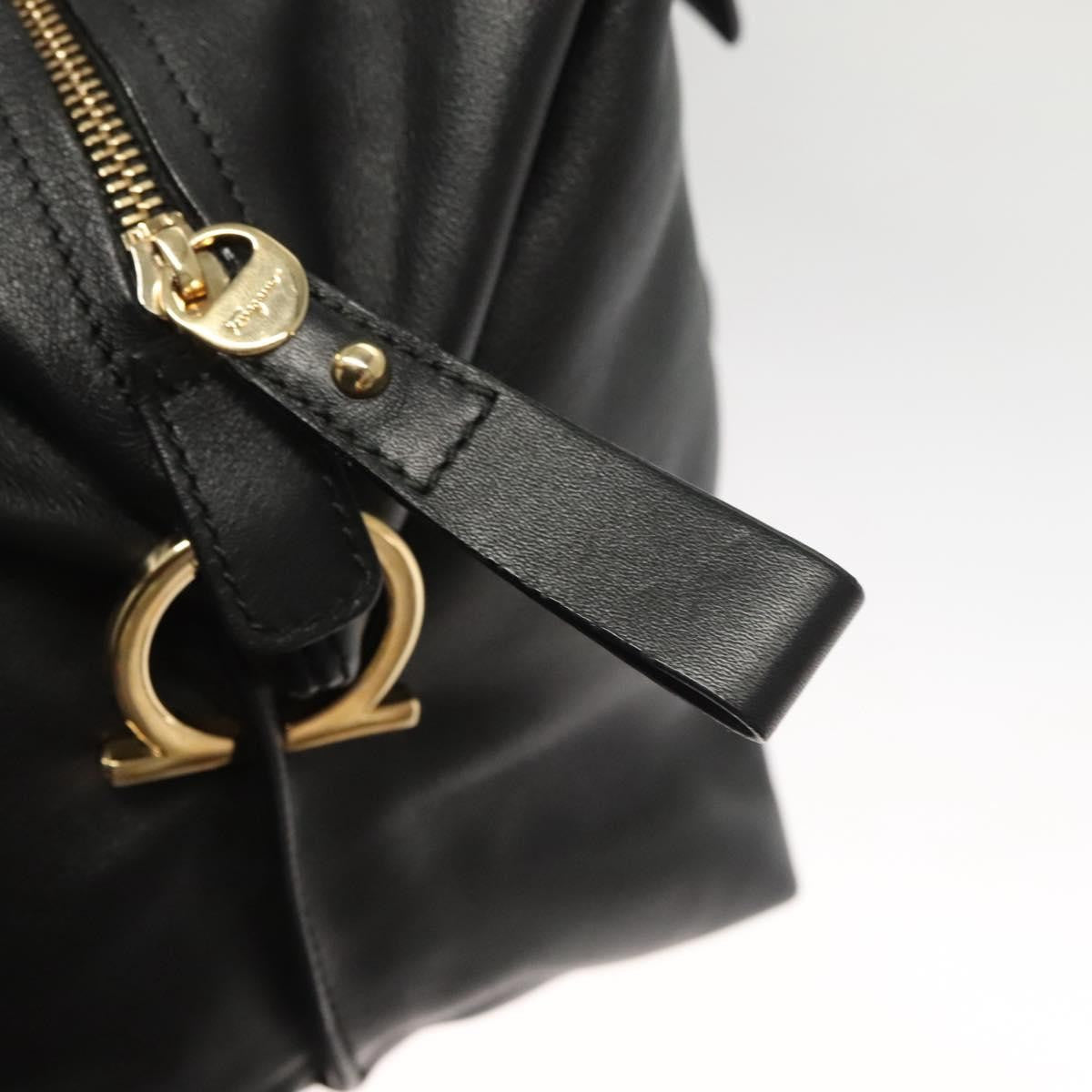 Salvatore Ferragamo Gancini Leather, Black, Leather, Handbag