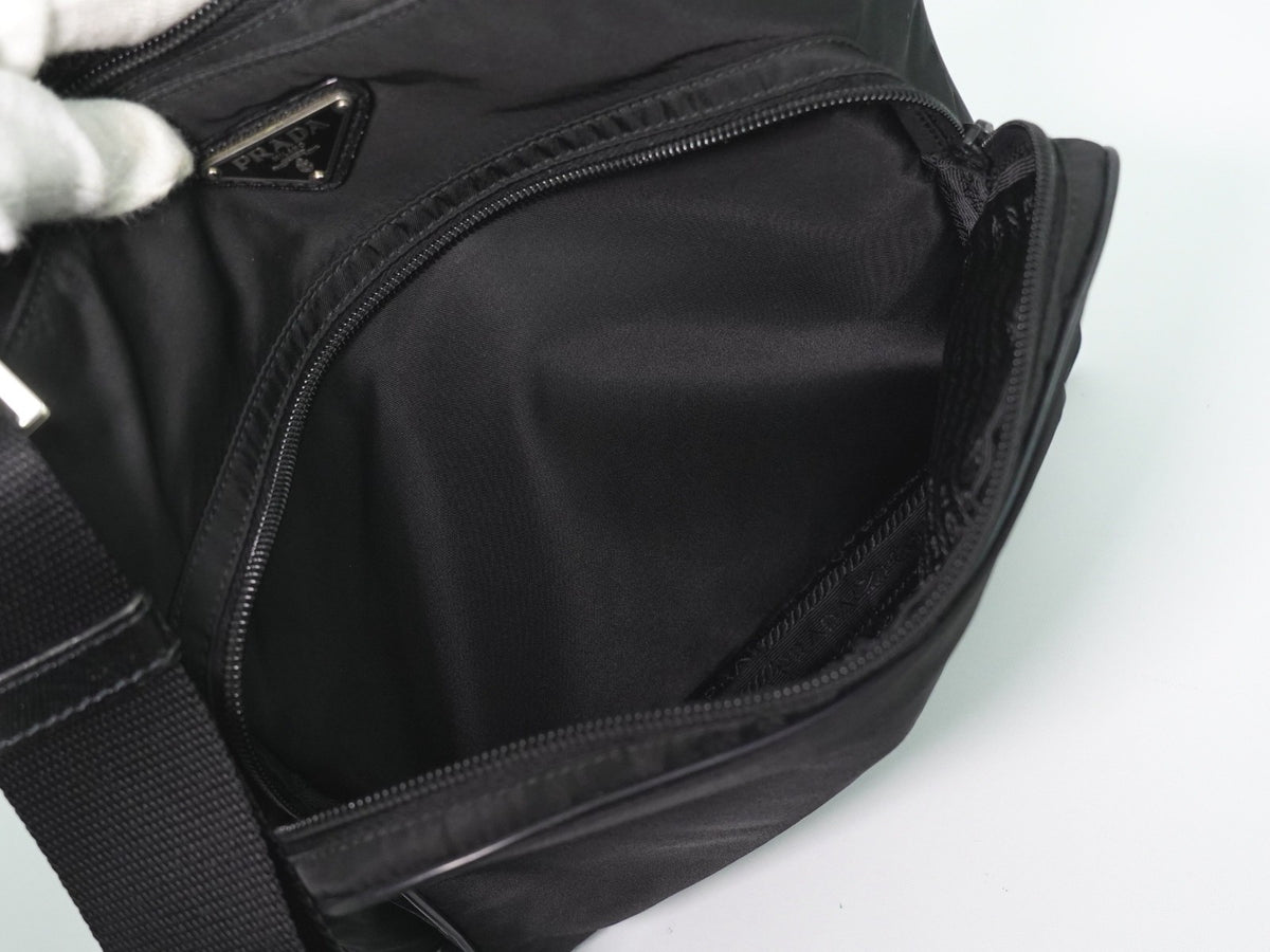 Prada Front Pocket Messenger Quilted Tessuto, Black, Nylon, Shoulder Bag