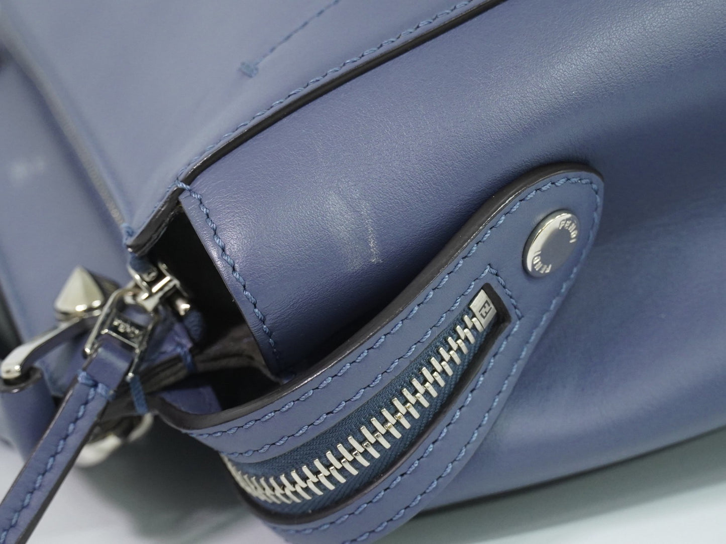 Fendi DotCom Convertible Satchel Leather, Blue, Leather, Handbag