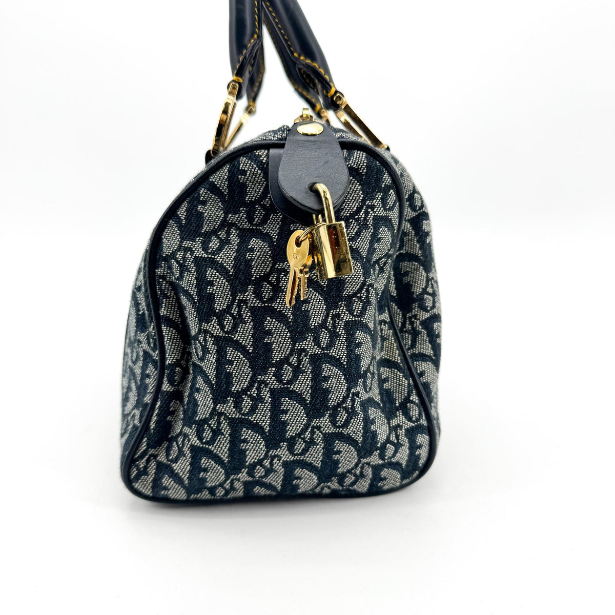 Christian Dior Vintage Trotter Boston Diorissimo Canvas, Blue, Canvas, Handbag