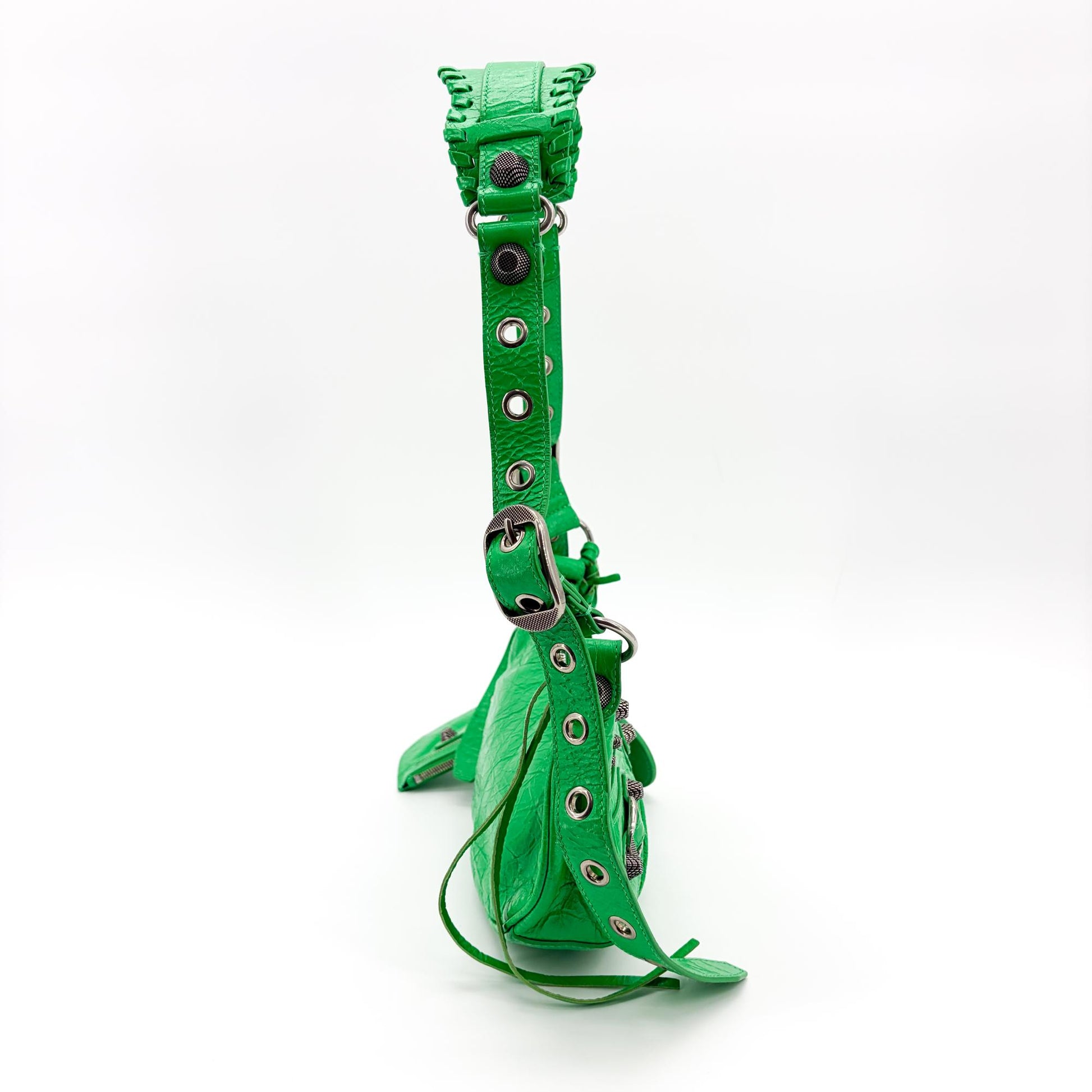 Balenciaga Le Cagole Giant Spikes Leather, Green, Leather, Shoulder Bag