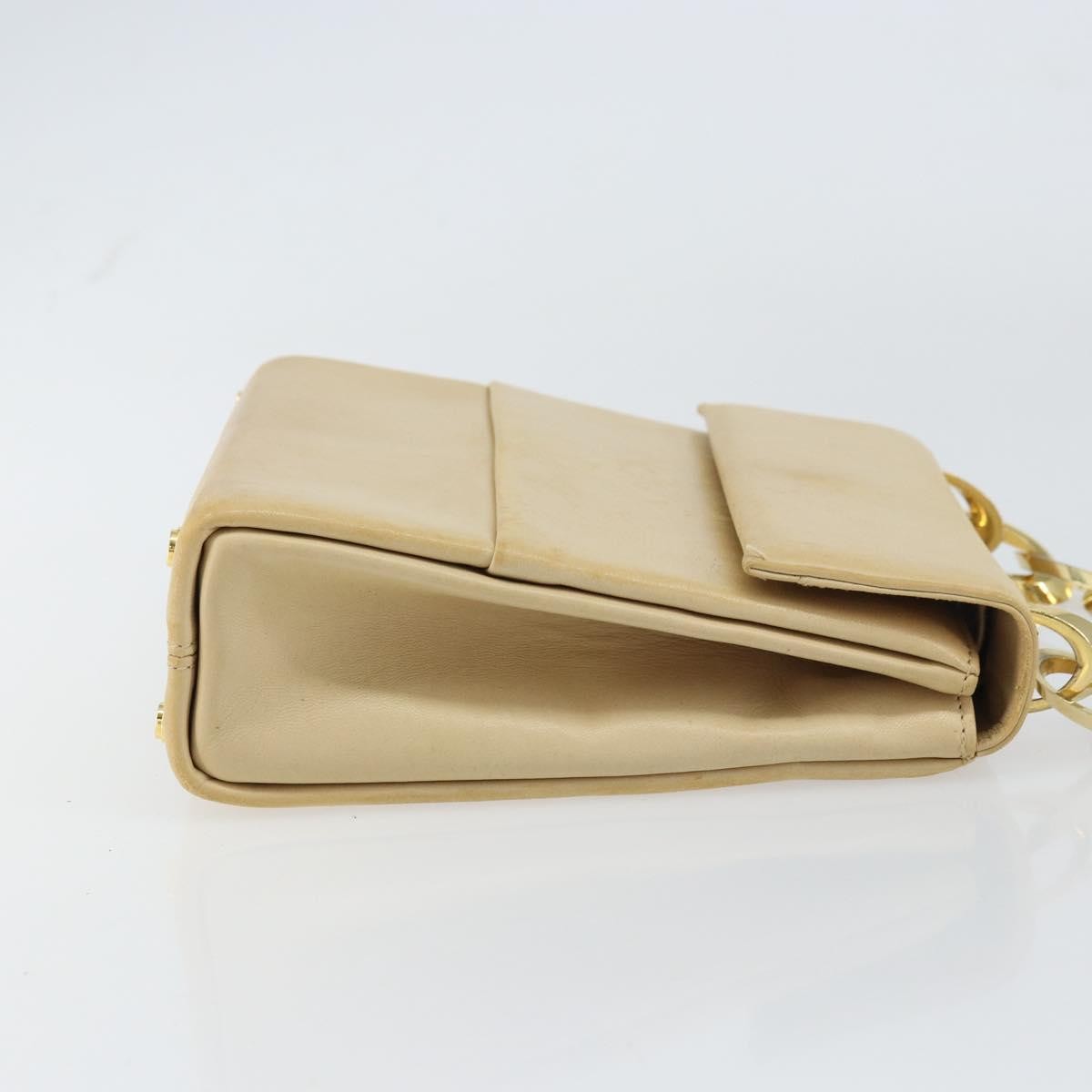 Salvatore Ferragamo Vintage Chain Leather, Beige, Leather, Handbag