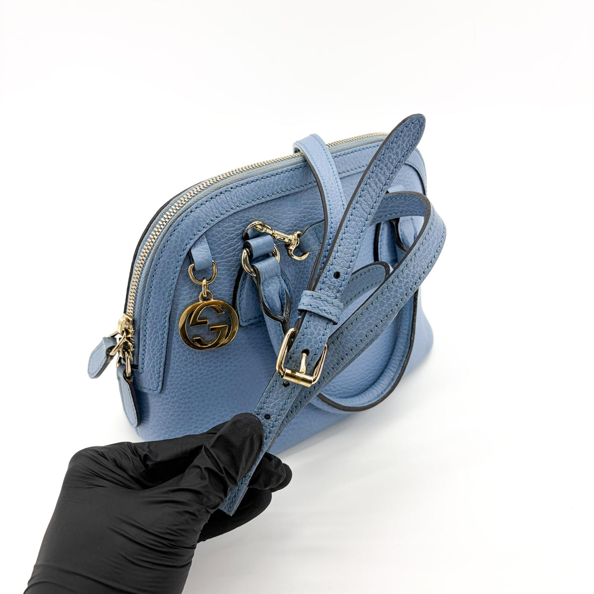 Gucci Convertible Dome Satchel Leather, Blue, Calfskin, Handbag