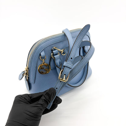 Gucci Convertible Dome Satchel Leather, Blue, Calfskin, Handbag