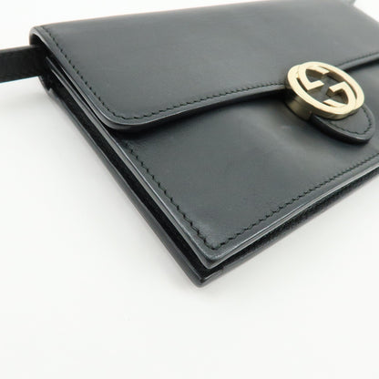 Gucci Interlocking Wallet on Chain Leather, Black, Leather, Crossbody Bag
