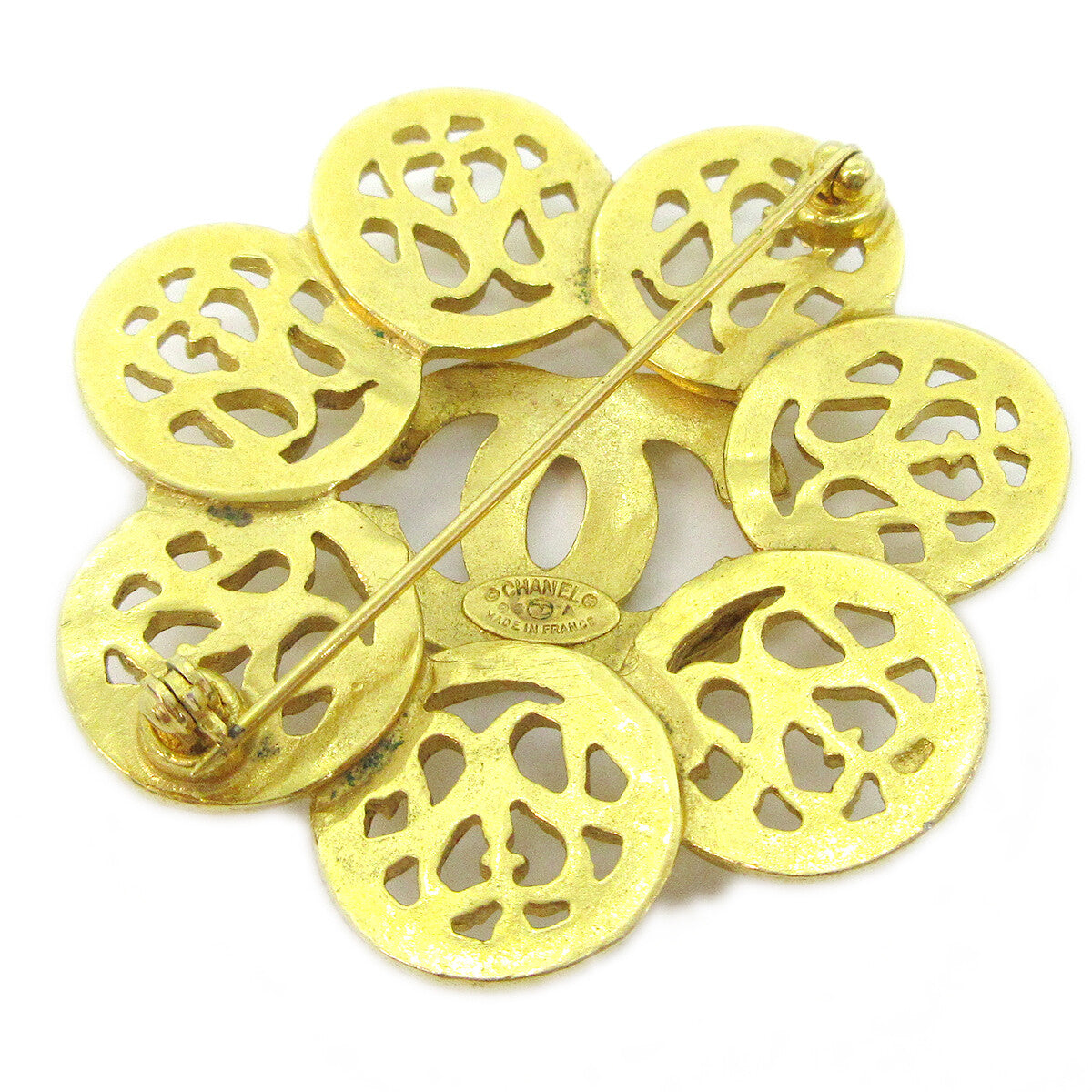 Chanel Vintage CC Flower Textured Metal, Gold, Gold Plated, Brooch