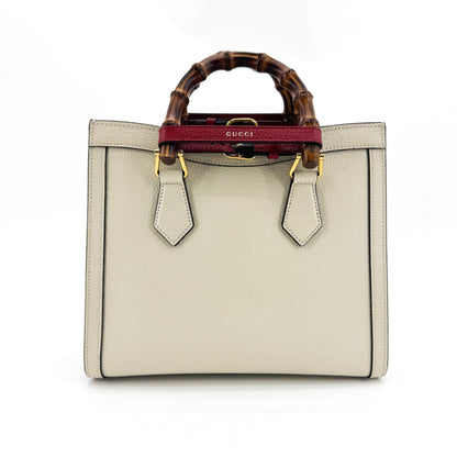 Gucci Diana NM Bamboo Handle Leather, White, Leather, Tote Bag