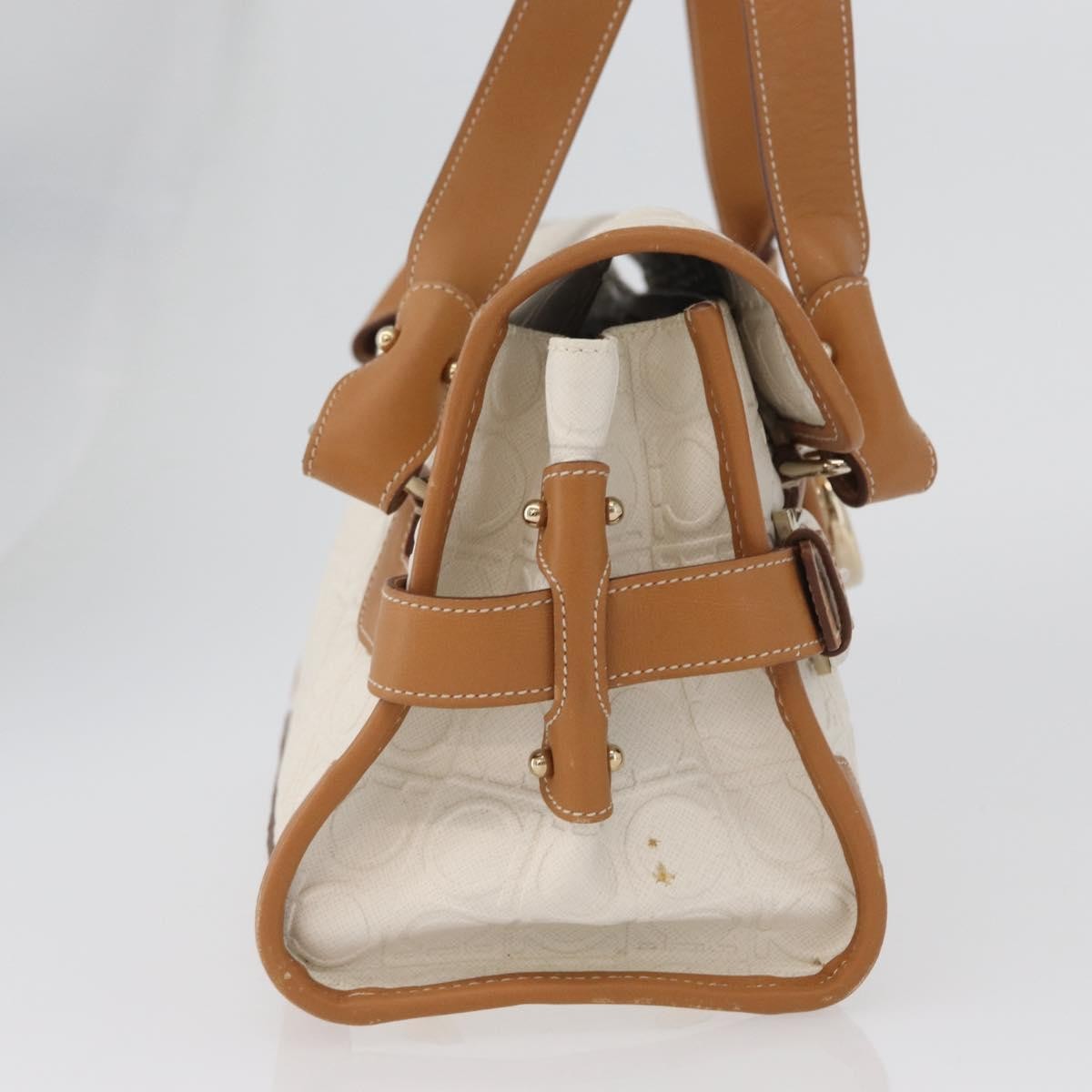 Salvatore Ferragamo Gancini Top Handle Canvas, White, PVC, Handbag