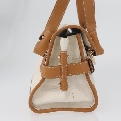 Salvatore Ferragamo Gancini Top Handle Canvas, White, PVC, Handbag