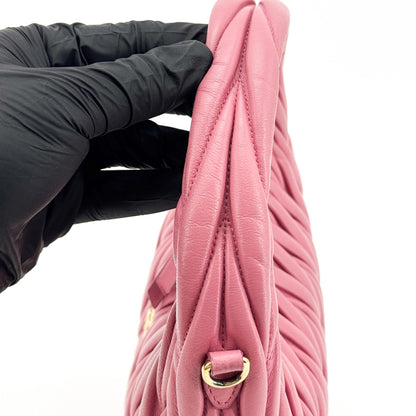 Miu Miu Wander Hobo Matelasse Satin, Pink, Leather, Shoulder Bag