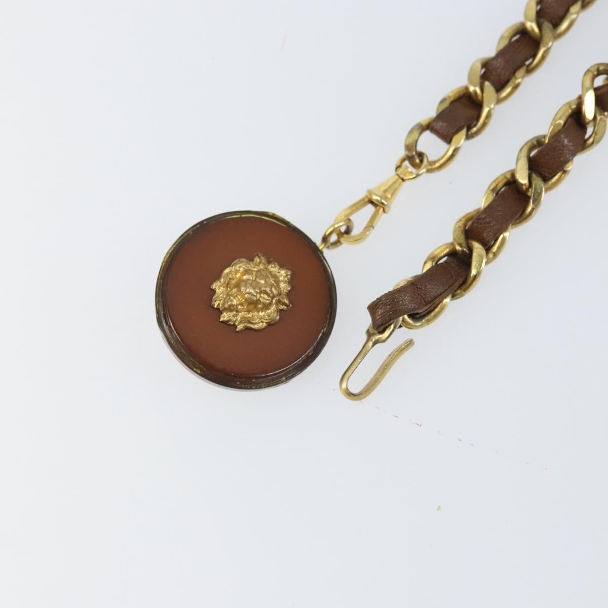 Chanel Vintage Logo Chain Belt Metal and Leather, Brown, Metal, Belt