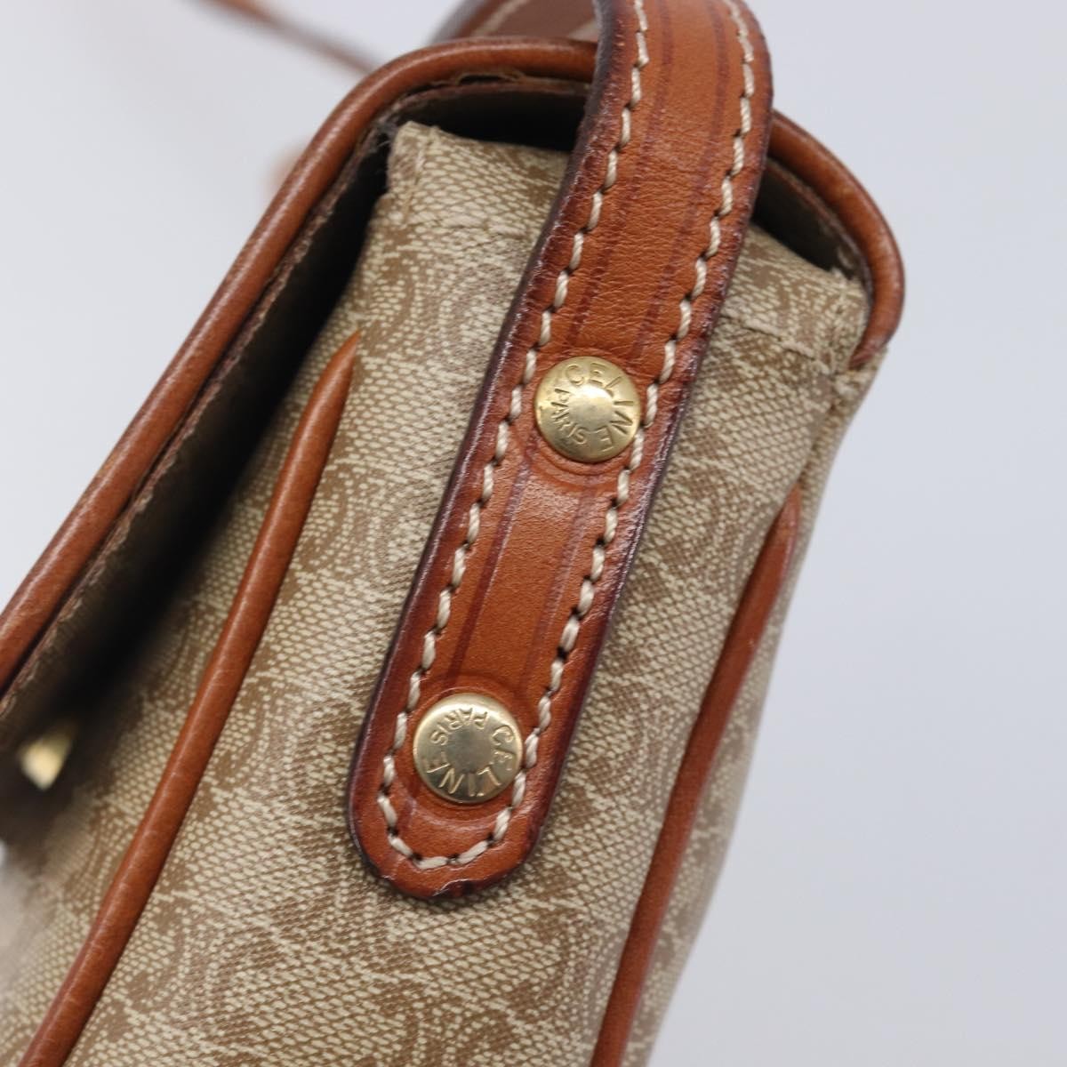 Celine Macadam Shoulder Canvas, Beige, Canvas, Crossbody Bag