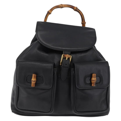 Gucci Vintage Bamboo Leather, Black, Leather, Backpack