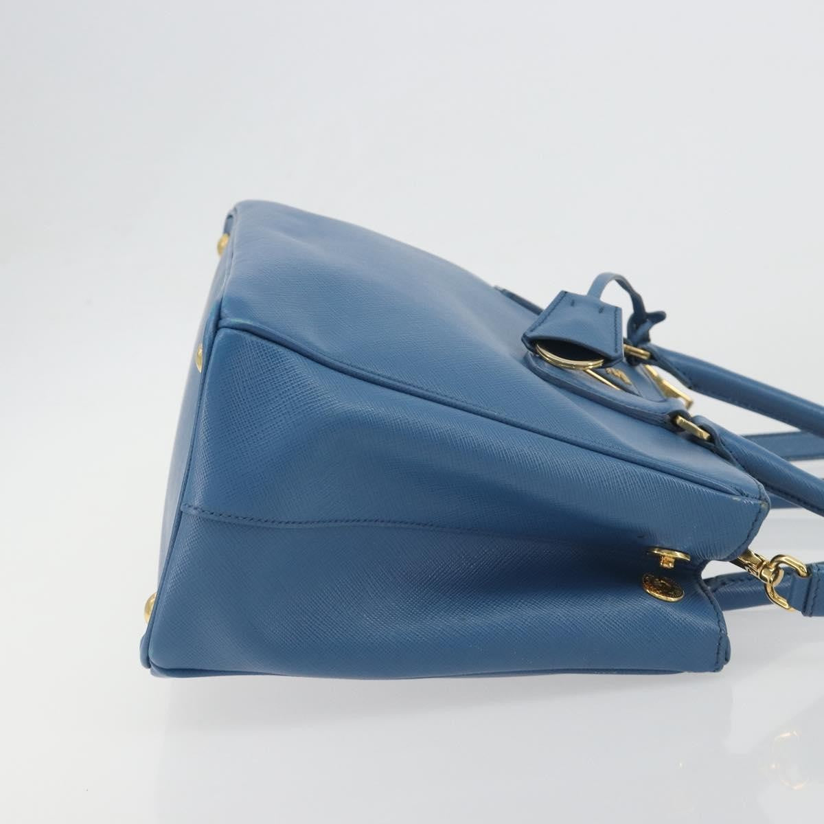 Prada Double Zip Lux Tote Saffiano Leather, Blue, Leather, Handbag