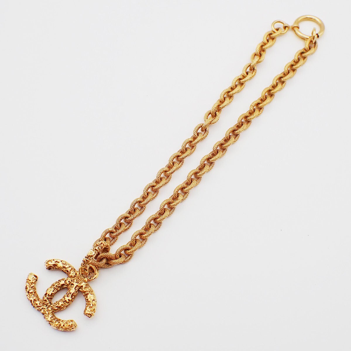 Chanel Vintage CC Logo Chain Charm Pendant Gold-plated, Gold, Gold Plated, Necklace