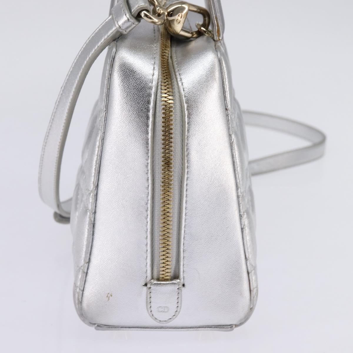 Christian Dior Cannage Granville Mini Bowling Bag Metallic Leather, Silver, Leather, Crossbody Bag