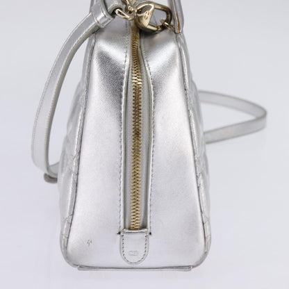 Christian Dior Cannage Granville Mini Bowling Bag Metallic Leather, Silver, Leather, Crossbody Bag