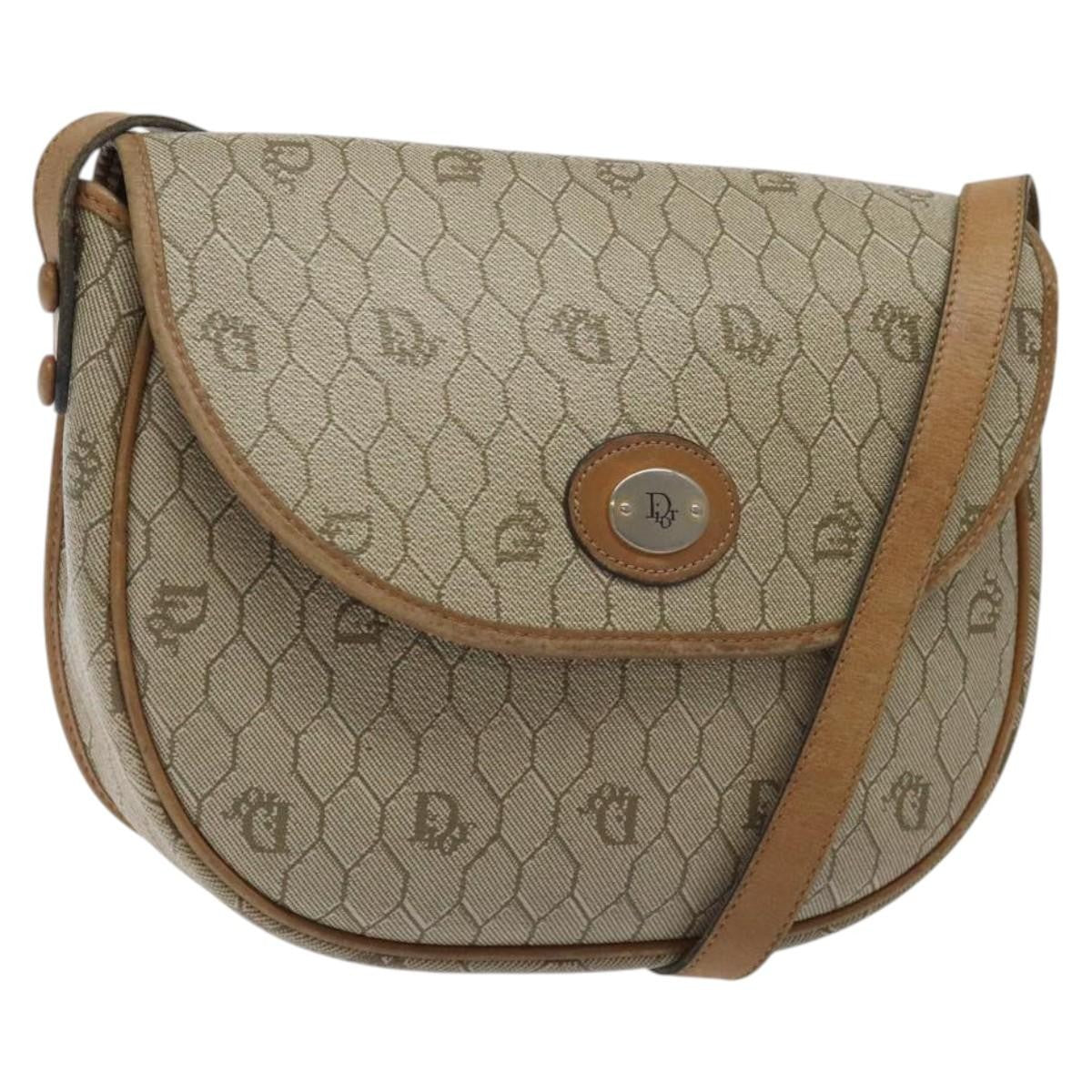 Christian Dior Vintage Honeycomb Flap Canvas and Leather, Beige, Canvas, Shoulder Bag