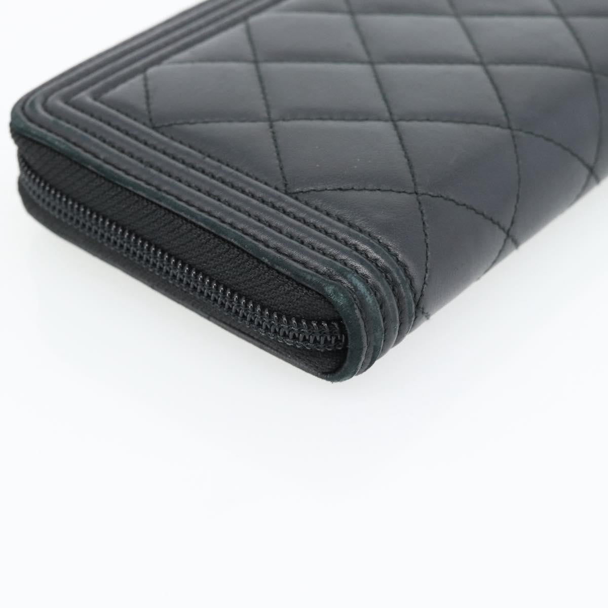 Chanel Boy Zip Around Organizer Quilted Lambskin, Black, Leather, Wallet