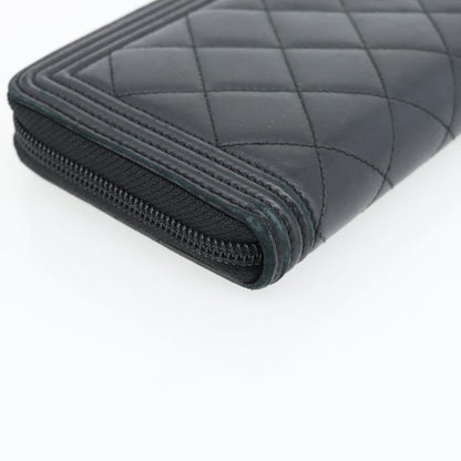 Chanel Boy Zip Around Organizer Quilted Lambskin, Black, Leather, Wallet