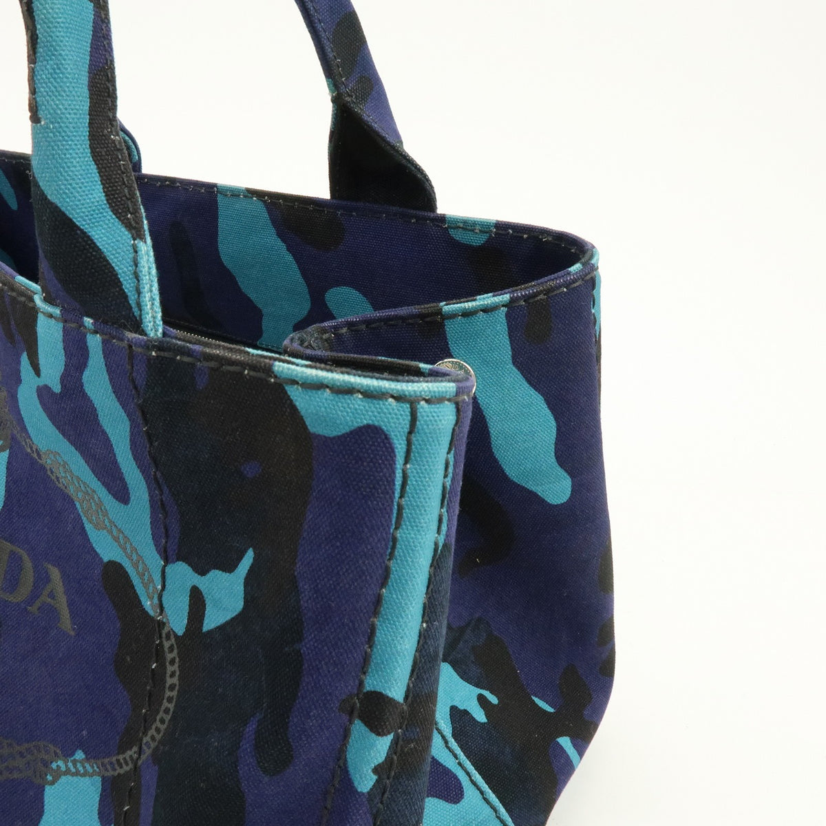 Prada Canapa Convertible Printed Canvas, Blue, Canvas, Tote Bag