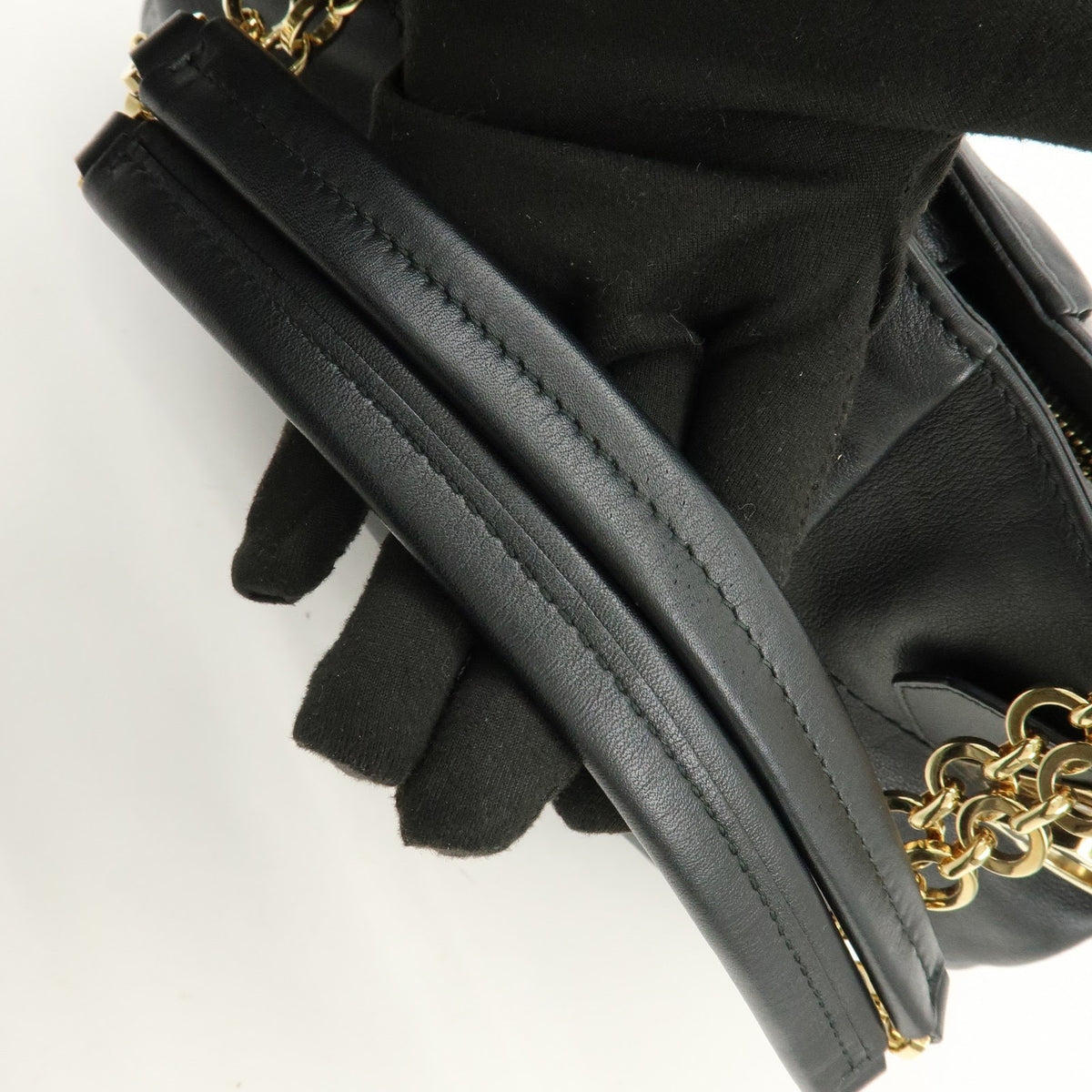 Salvatore Ferragamo W Chain Leather, Black, Leather, Tote Bag